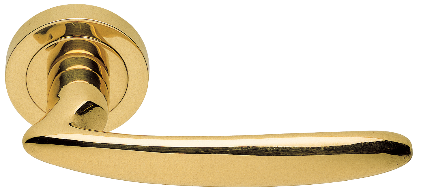 Ручка дверная FLAMINGO R2 OTL раздельная на круглой розетке, цвет золото, латунь фото купить Пенза
