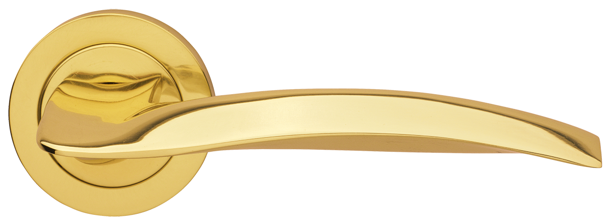Ручка дверная WAVE R2 OTL раздельная на круглой розетке, цвет золото, латунь фото купить в Пензе