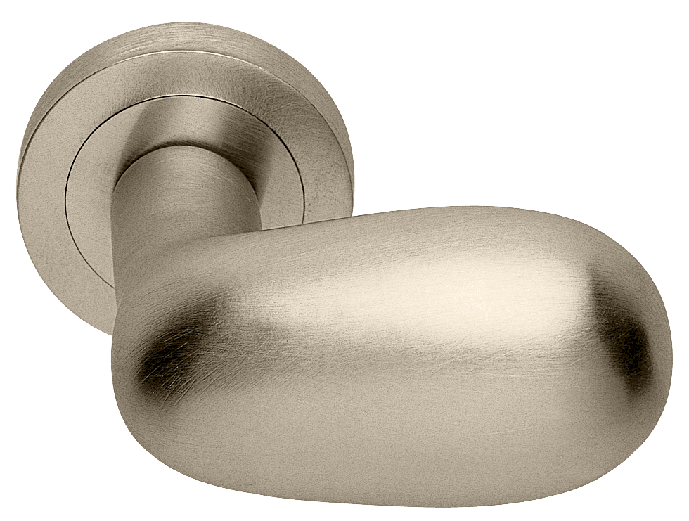 Ручка дверная UOVO R2 NIS раздельная на круглой розетке, цвет матовый никель, латунь фото купить в Пензе