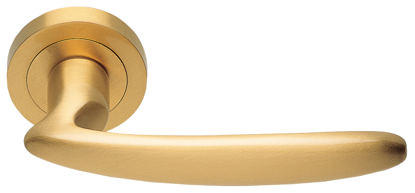Ручка дверная FLAMINGO R2 OSA раздельная на круглой розетке, цвет матовое золото, латунь фото купить в Пензе