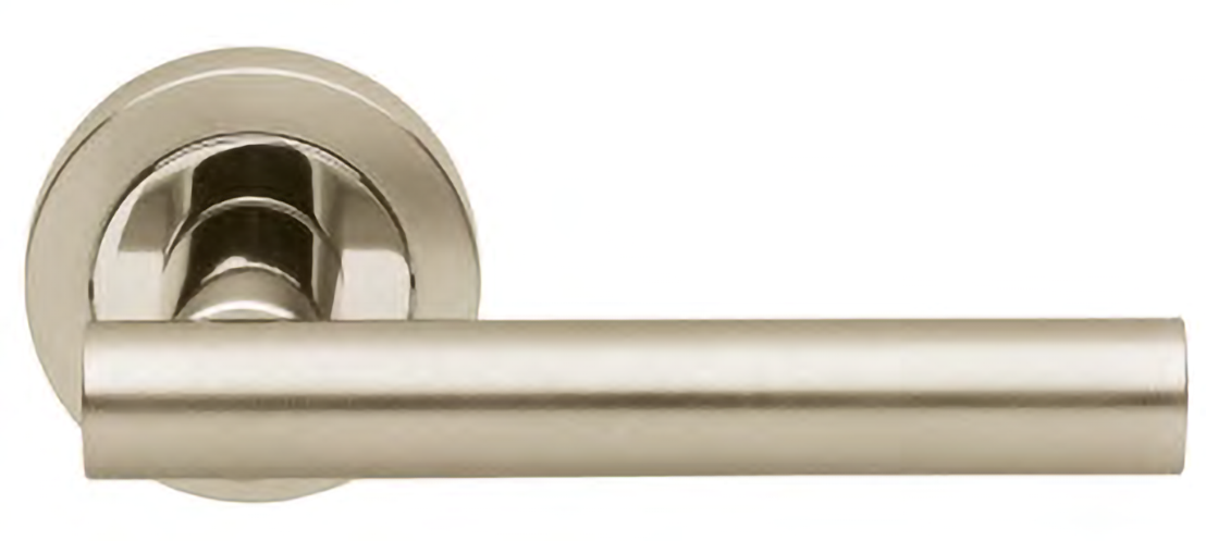 Ручка дверная CALLA R2 NIS/NIK раздельная на круглой розетке, цвет матовый никель/никель, латунь фото купить в Пензе