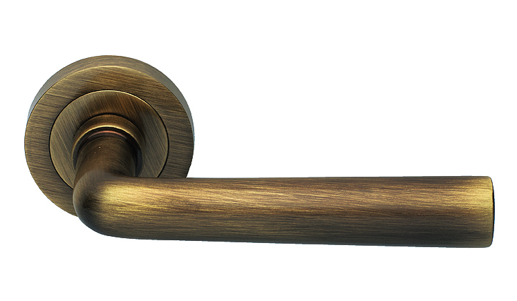 Ручка дверная UNDER R2 BGO раздельная на круглой розетке, цвет матовая бронза, латунь фото купить Пенза