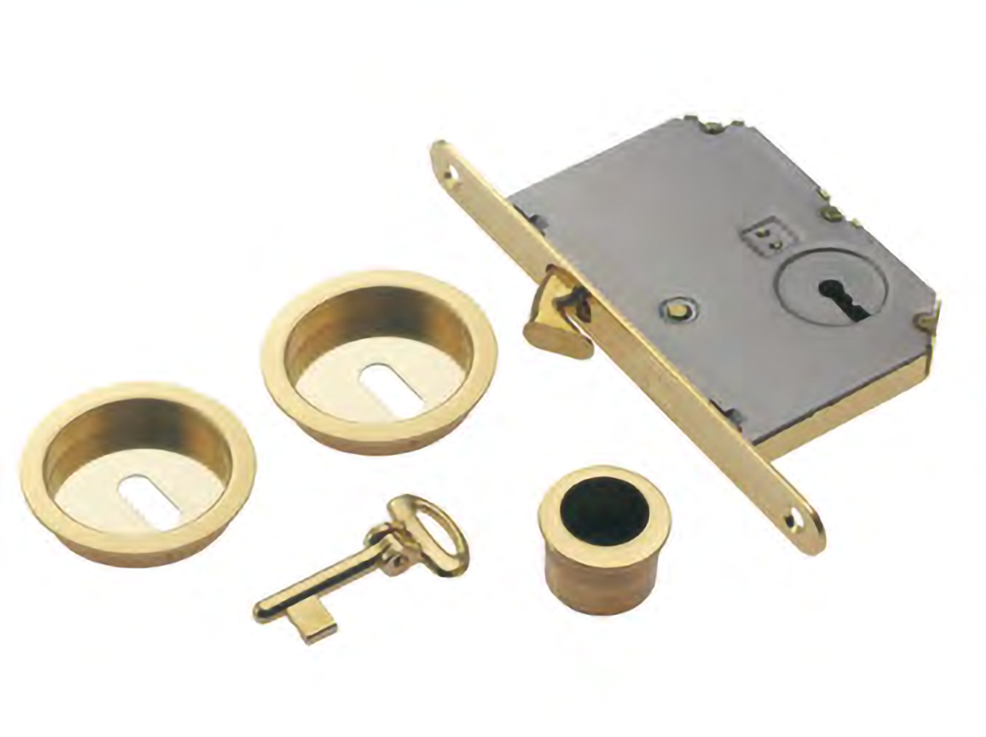 Комплект ручек для раздвижной двери ART.54/B OSA с пальчиковой ручкой, замком и ключом, цвет - матовое золото фото купить Пенза