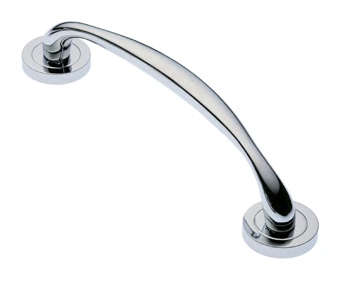 Ручка-скоба дверная LEON PH CRO на круглой розетке, цвет хром, латунь фото купить Пенза