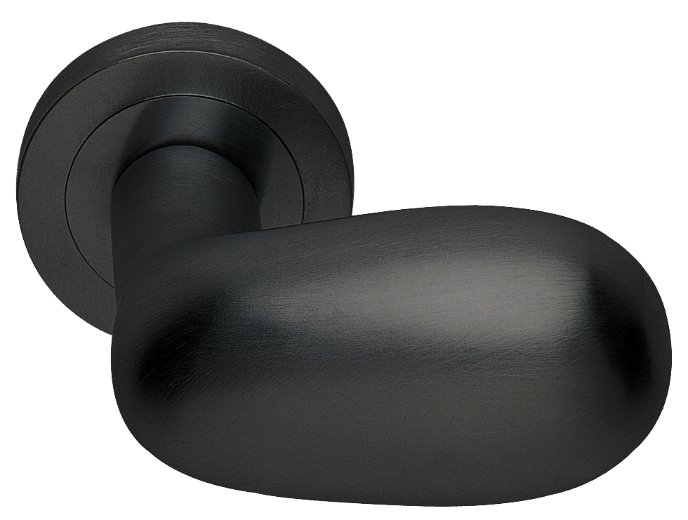 Ручка дверная UOVO R2 NERO раздельная на круглой розетке, цвет черный, латунь фото купить Пенза