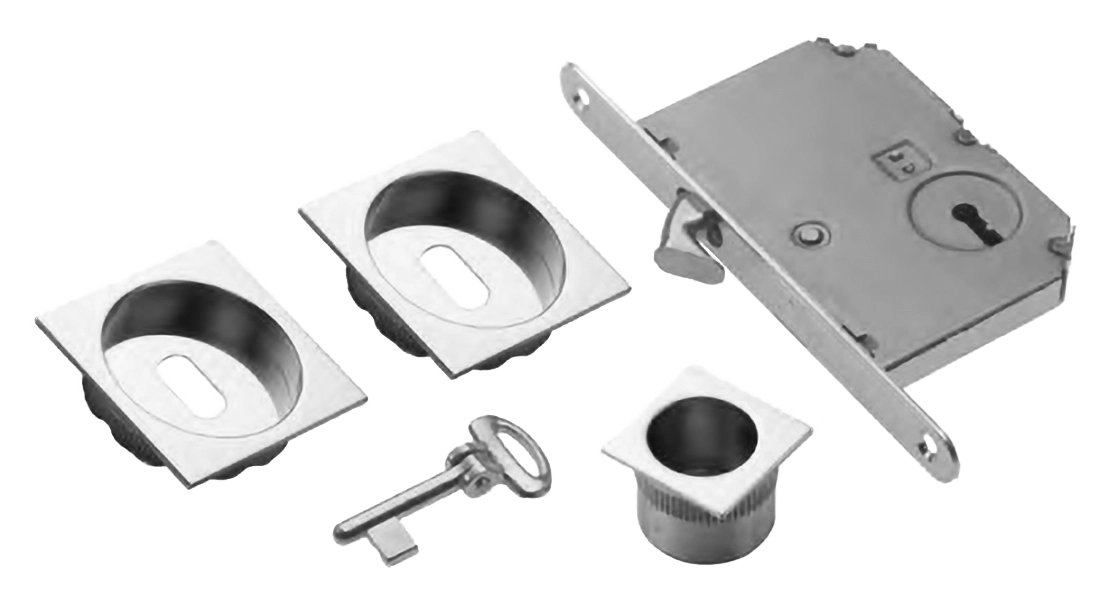 Комплект ручек для раздвижных дверей ART.54B/Q CRO с пальчиковой ручкой, замком и ключом, цвет - хром фото купить Пенза