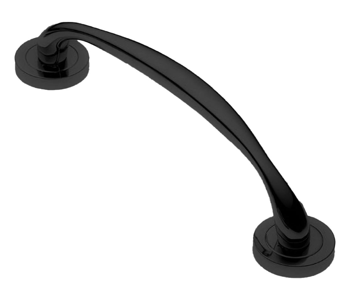 Ручка-скоба дверная LEON PH NERO на круглой розетке, цвет черный, латунь фото купить в Пензе