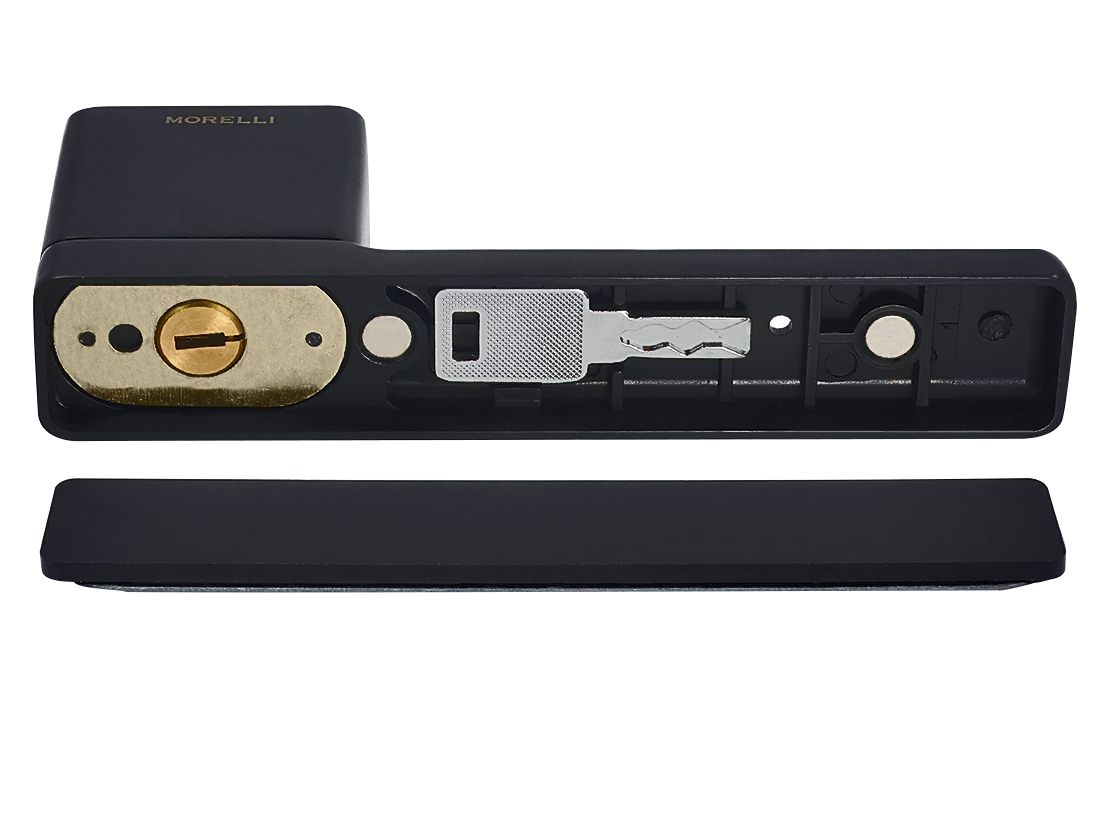 Ручка дверная NEW ENGLAND MH-63-S50 BL на скрытой прямоугольной розетке с фиксатором, цвет черный, ЦАМ фото фурнитура Пенза