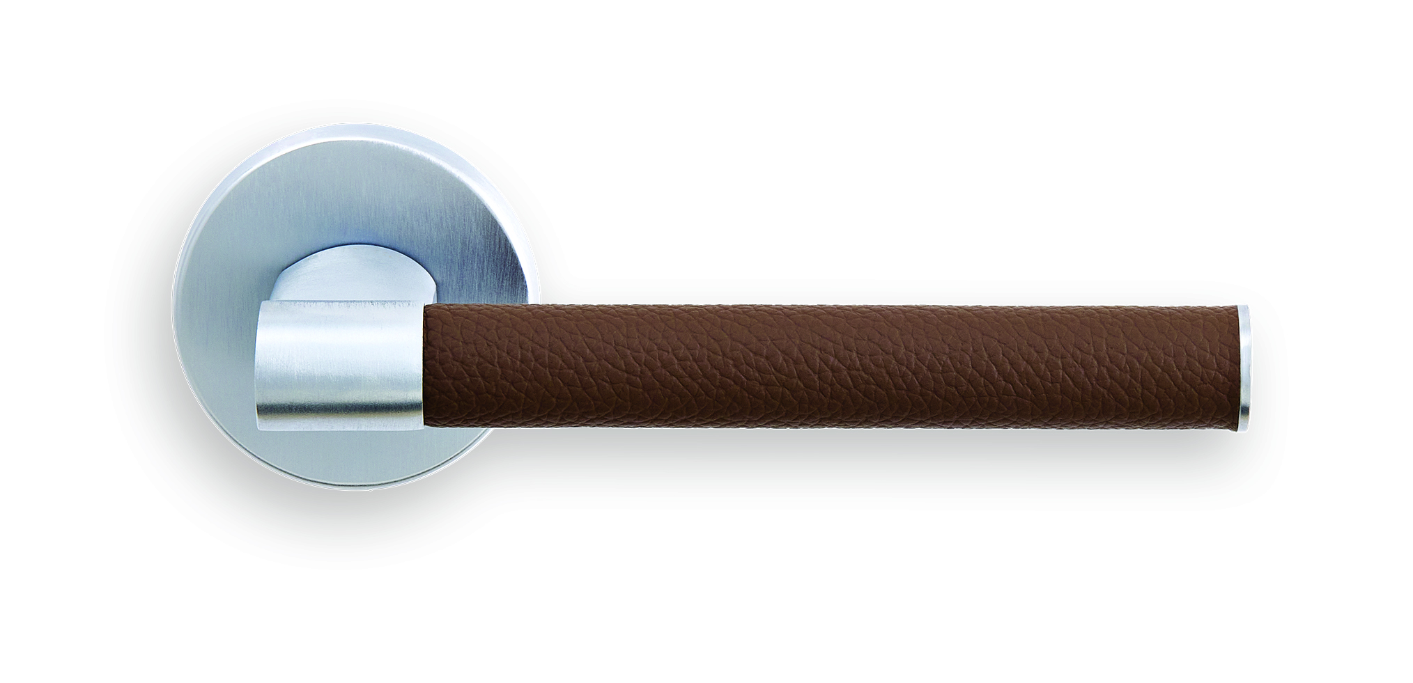 Ручка дверная HIDE LEATHER R6 CSA/TESTA DI MORO раздельная на круглой розетке, цвет матовый хром/темно-коричневый, латунь фото купить Пенза