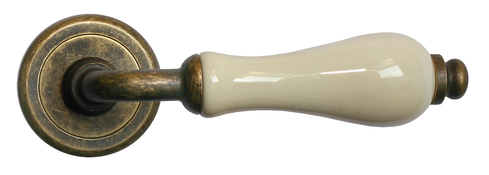 Ручка дверная CERAMICA R4 OBR/CHAMP раздельная на круглой розетке, цвет бронза/шампань, латунь фото купить в Пензе