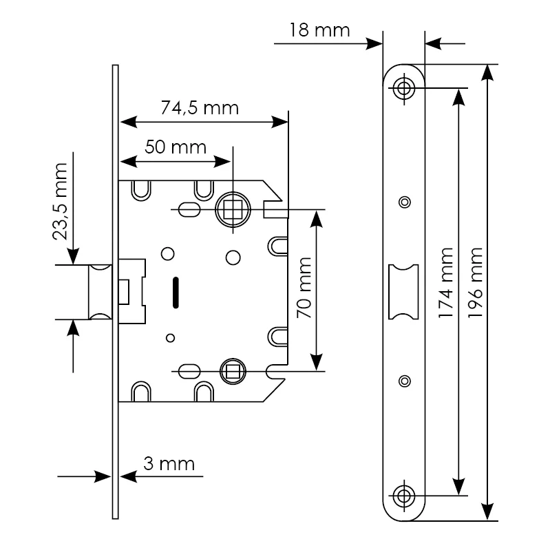 Защелка межкомнатная 1870P SN -IND SP-1 с ответной планкой, бесшумная сантехническая, цвет никель фото купить в Пензе