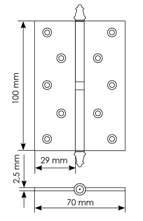 Петля карточная разъемная MS 100X70X2.5 L COF стальная левая, врезная, цвет кофе фото купить в Пензе