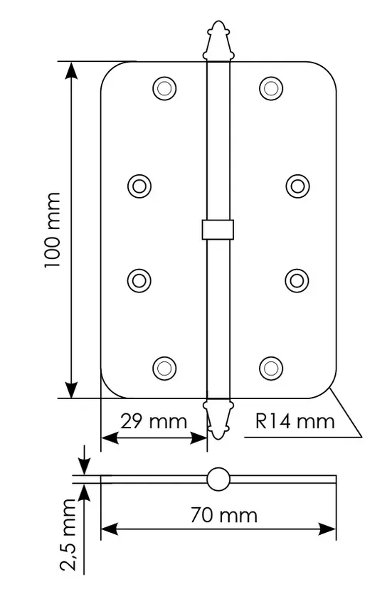 Петля разъемная MS-C 100X70X2.5 SG L левая с коронкой скругленная, врезная, цвет мат.золото, сталь фото купить в Пензе