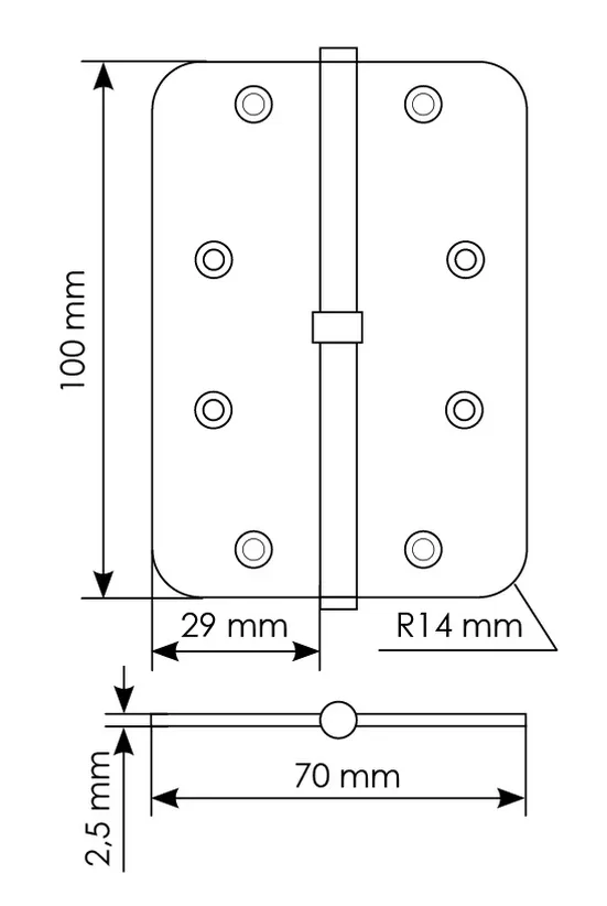 MSD-C 100X70X2.5 AB R, петля стальная скругленная правая без коронки, цвет - бронза фото купить в Пензе