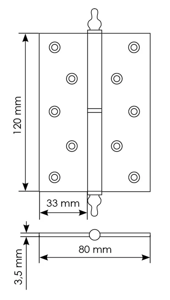 Петля карточная разъемная латунная MB 120X80X3.5 SG L C с коронкой левая, верзная, цвет матовое золото фото купить в Пензе