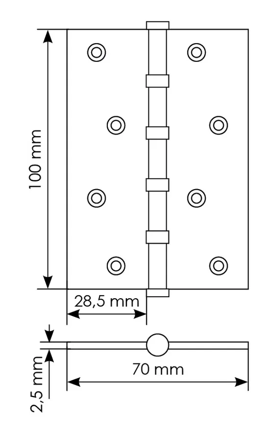 Петля универсальная карточная MS 100X70X2.5-4BB W стальная, врезная, цвет белый, сталь фото купить в Пензе