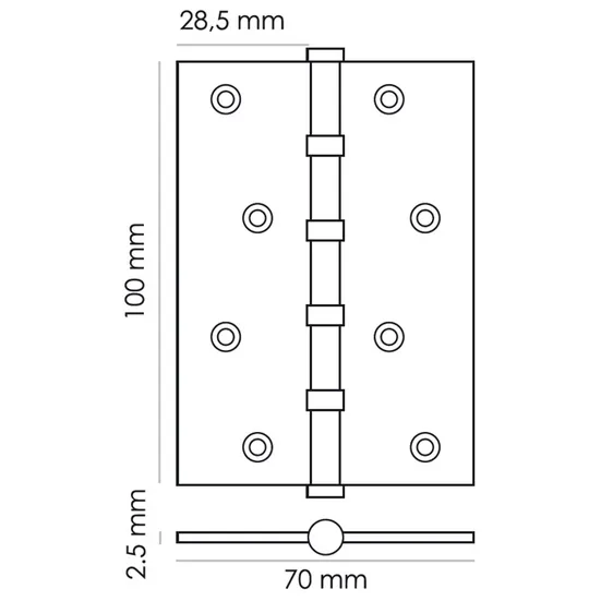 Петля карточная универсальная MS 100X70X2.5-4BB BL, врезная, цвет черный, сталь фото купить в Пензе