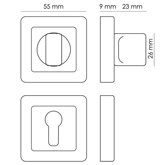 Завертка сантехническая MH-WC-S55 GR/PC квадратная цвет графит/хром фото купить в Пензе